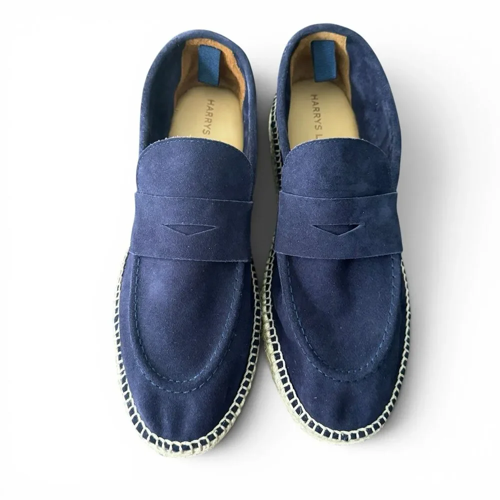 Harrys London Riviera Suede Espadrilles Men 43 1/2 EU 10.5 US Blue Penny Loafer
