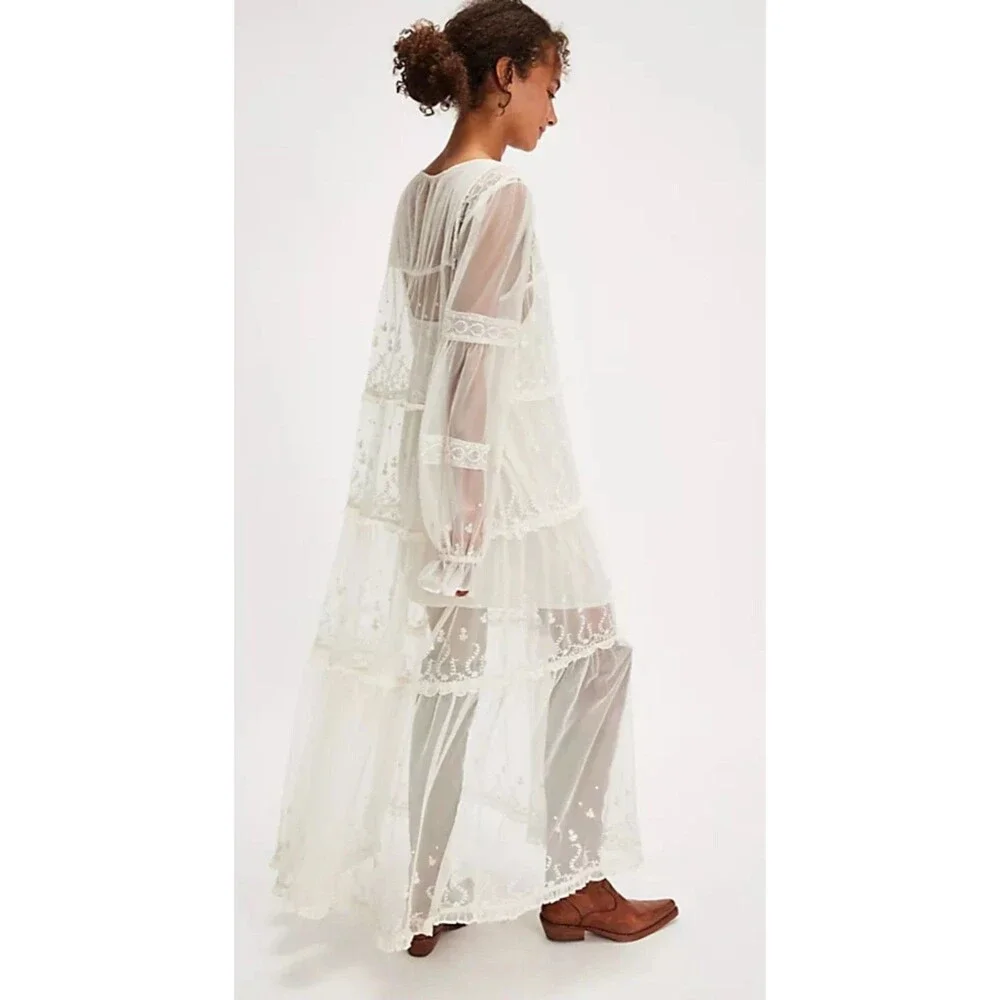 Free People Maxi Dress Women Ivory Stevie Retro Boho Resort Vacay Size XS New