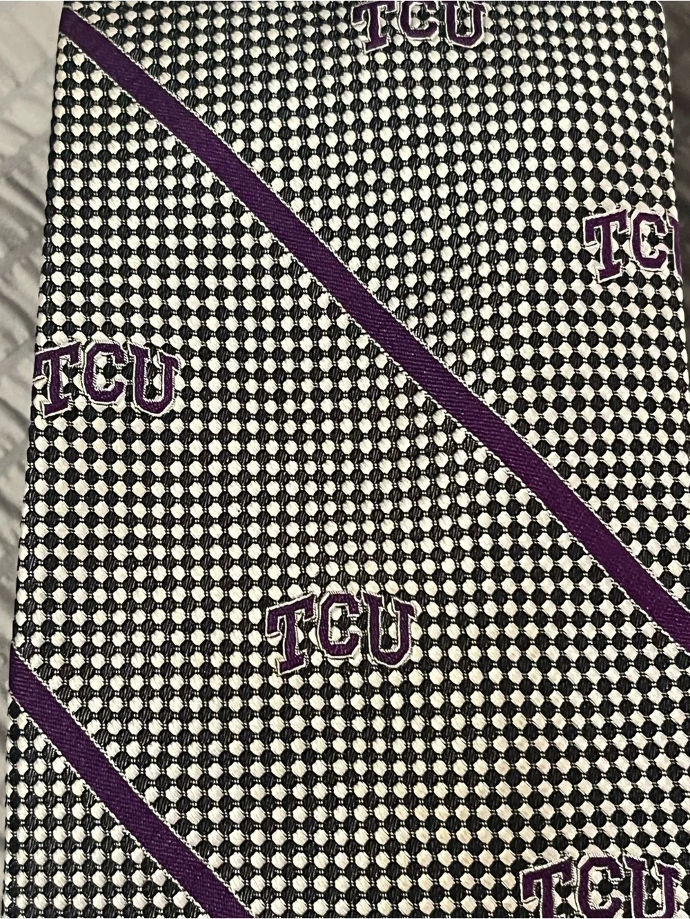 TCU Texas Christian University 100% Silk Neck Tie Rivetz of Boston Purple Logo