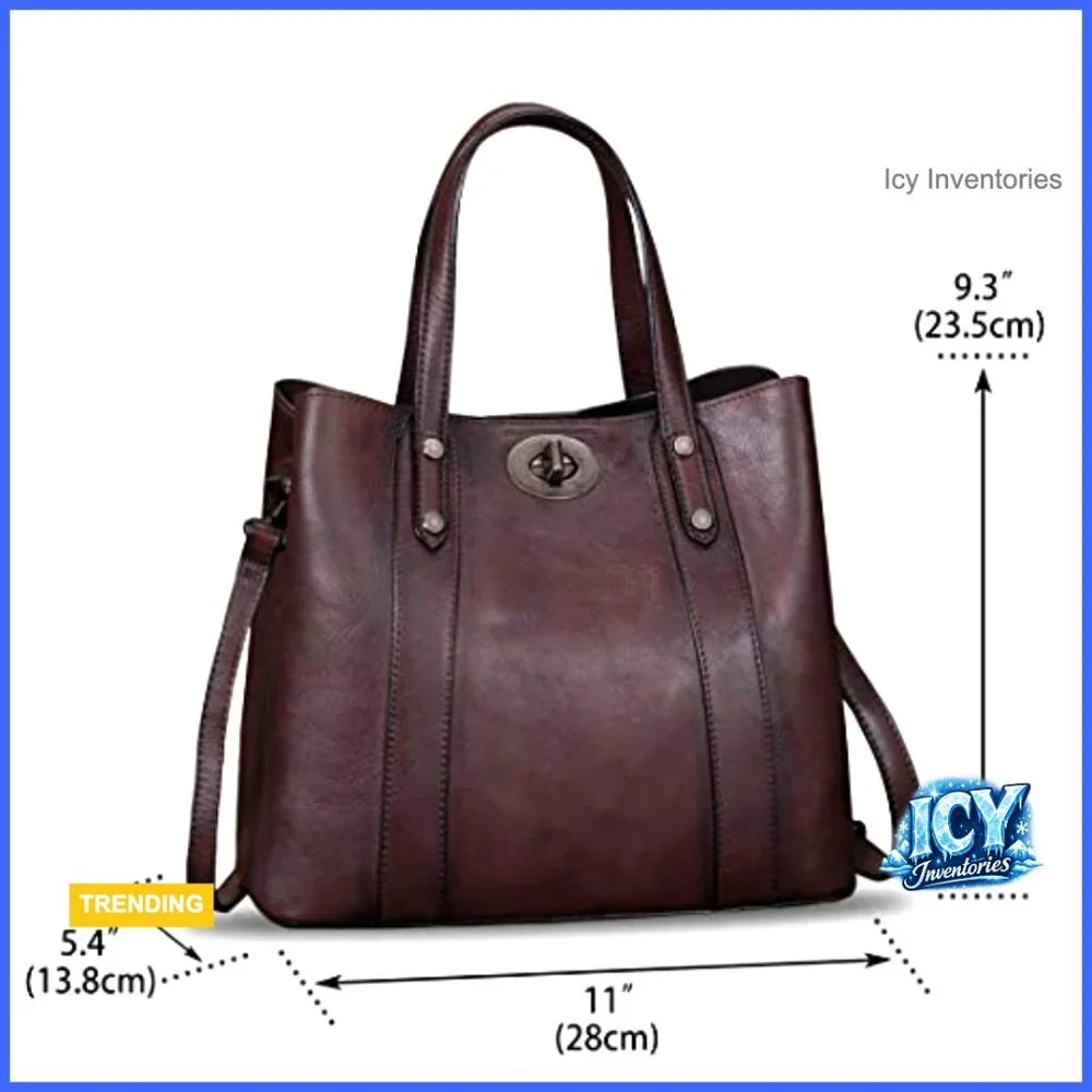 Genuine Leather Handbag Satchel Vintage Handmade Cowhide Top Handle Tote