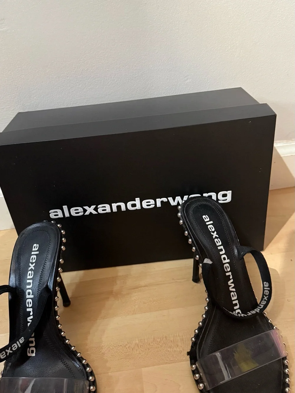 Alexander Wang Black Studded Clear-Strap Mules