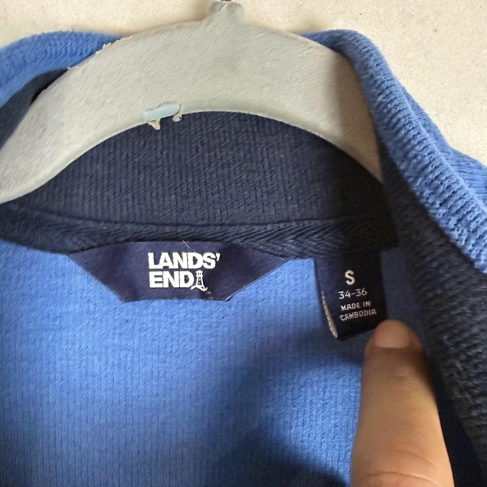 Lands' End Sweater Mens Small Blue 1/4 Zip Mock Neck Knit Pullover‎ Cotton Blend