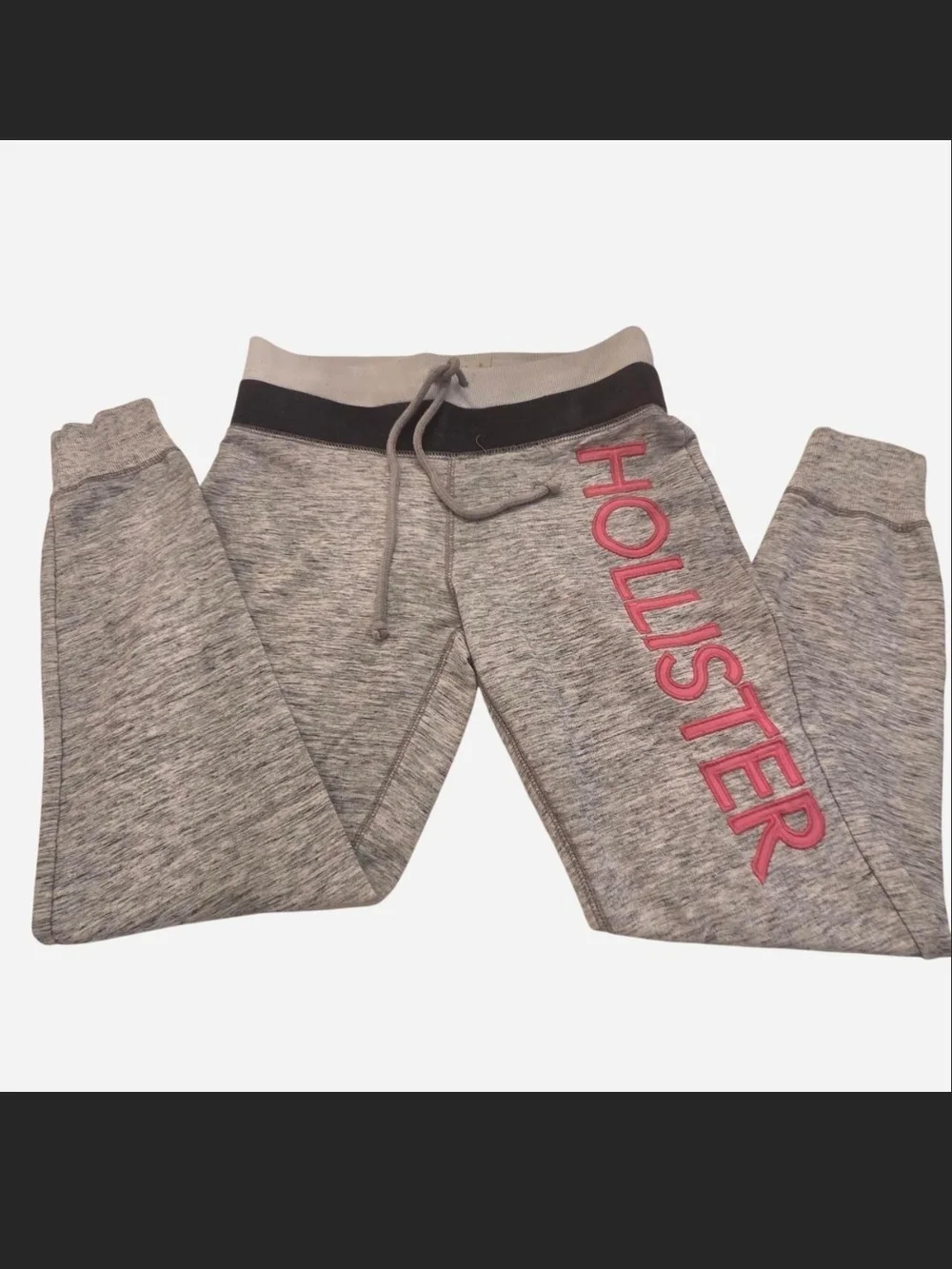 Hollister Girls' Gray Sweatpants with Pink Logo Size Medium