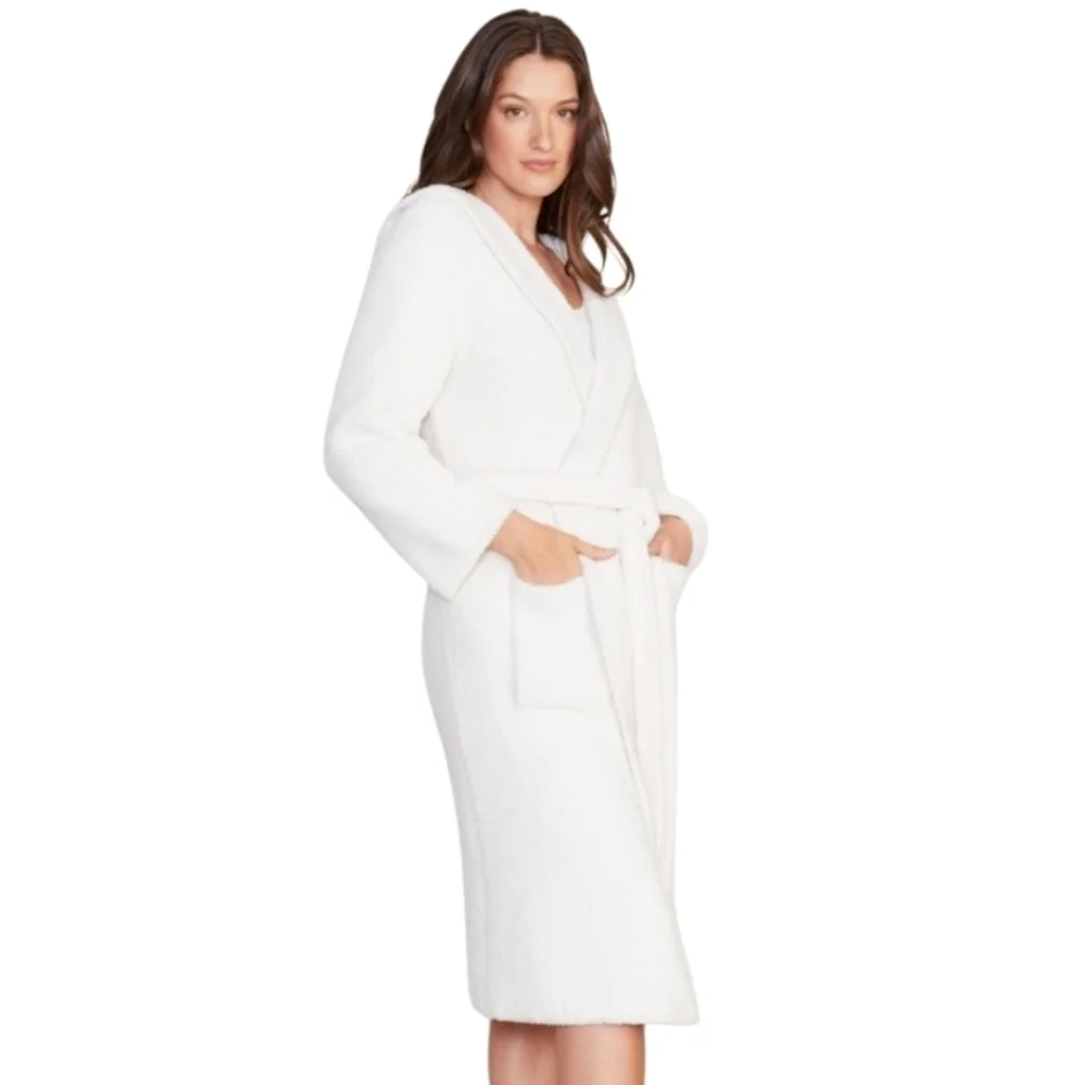 Barefoot Dreams | Women's White CozyChic® Ribbed Hooded Robe (Size 2/Medium)