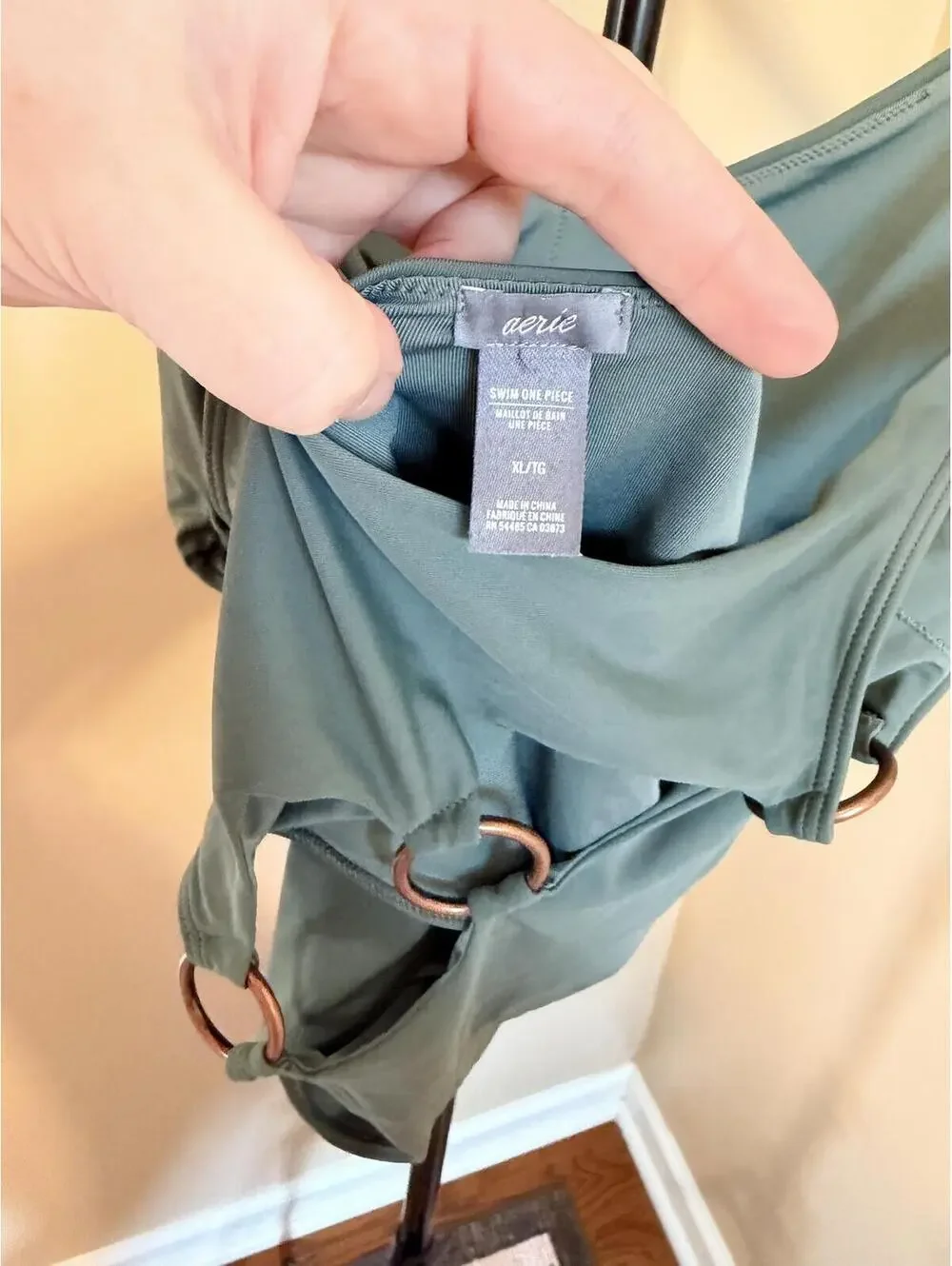 Aerie Sage Green Cutout One Piece Swimsuit XL Ring Detail Side Cut Bathing Suit