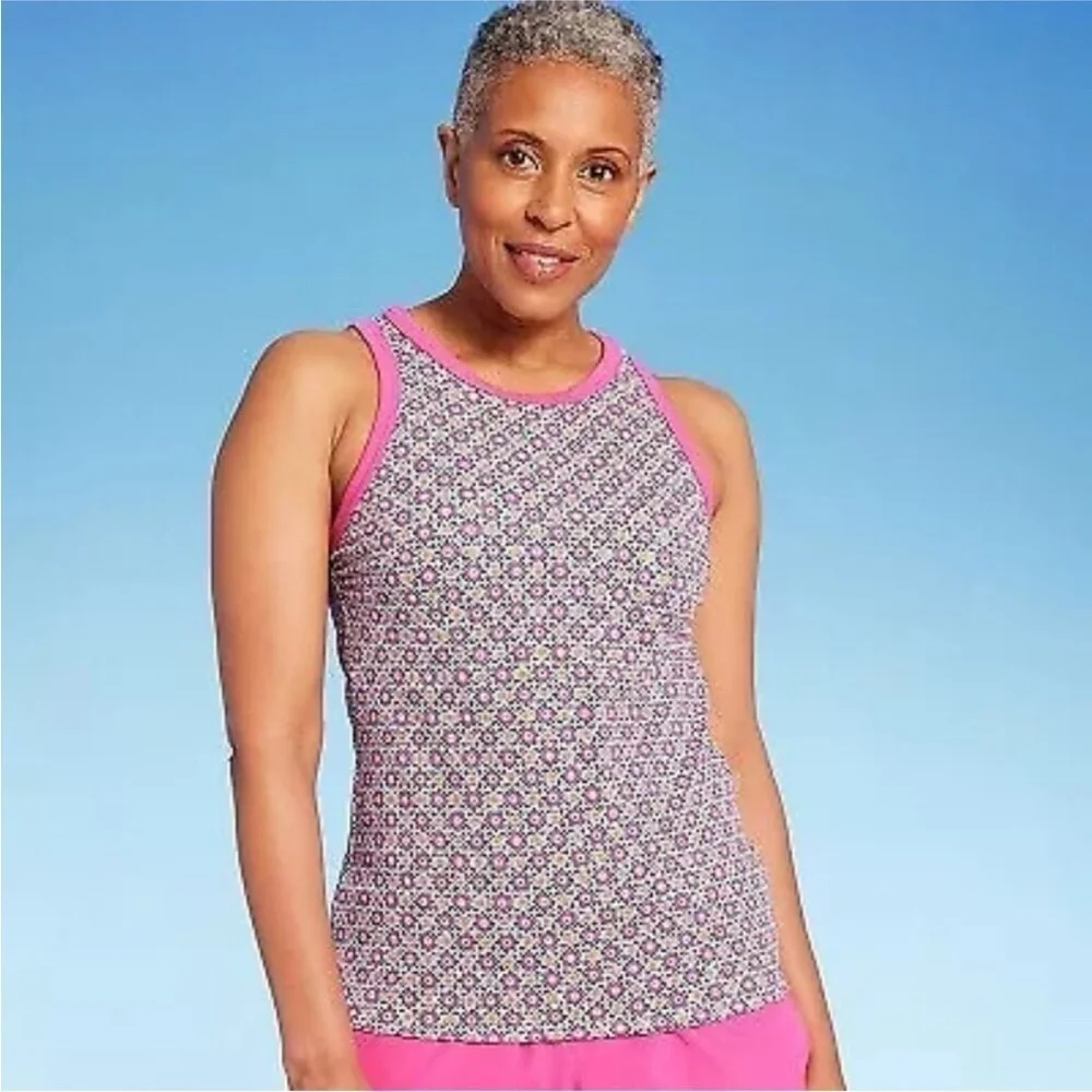 Lands' End  UPF 50 Geo Print High Neck Tankini Top XS NWT