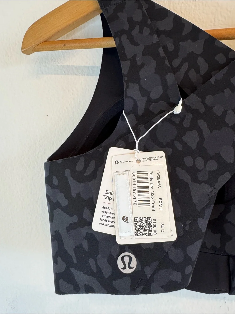 Lululemon Enlite Bra Zip Front Camo High Support 34D