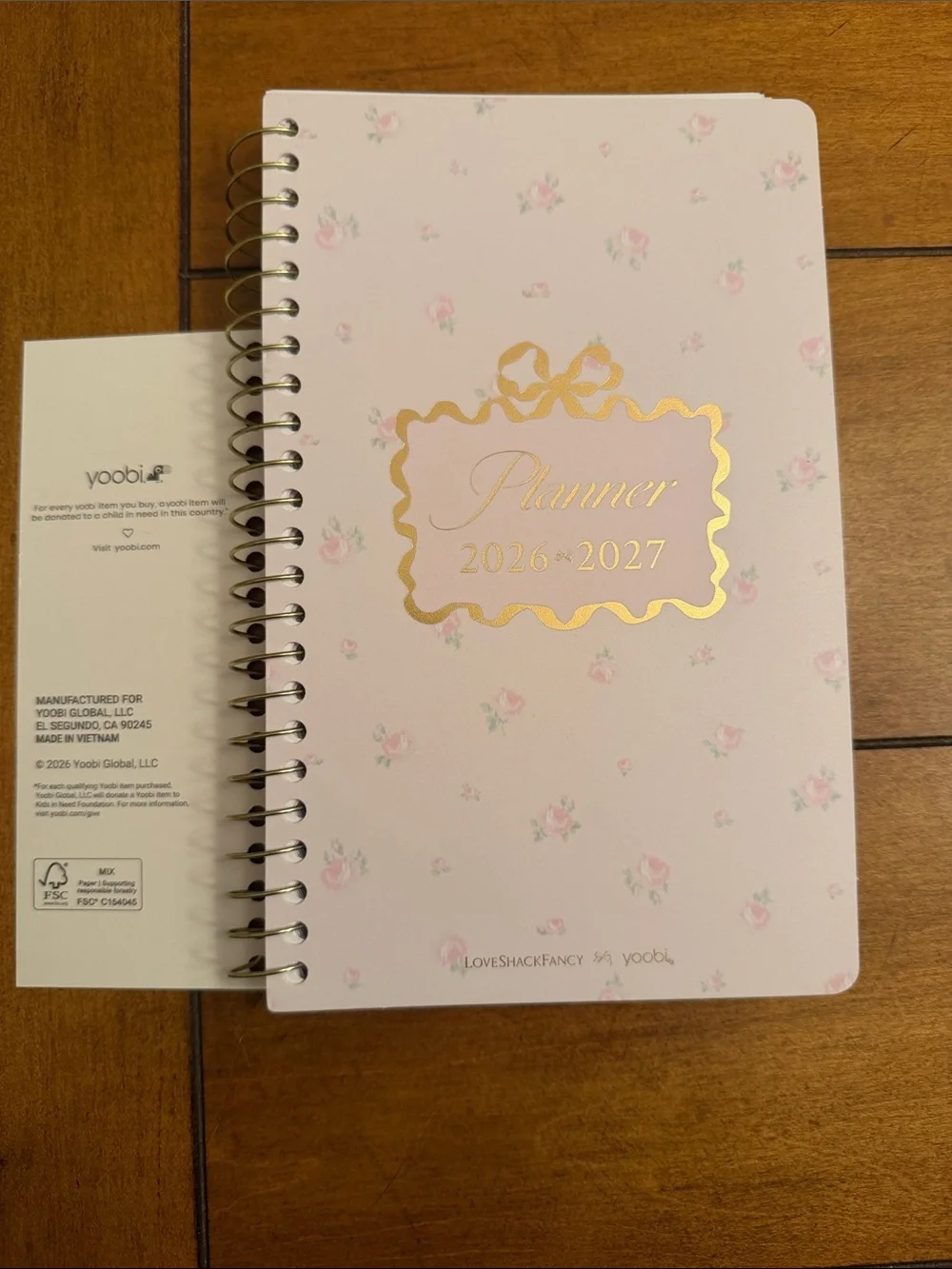 Yoobi LoveShackFancy Floral Planner with Gold Foil Accents and Leather pouch