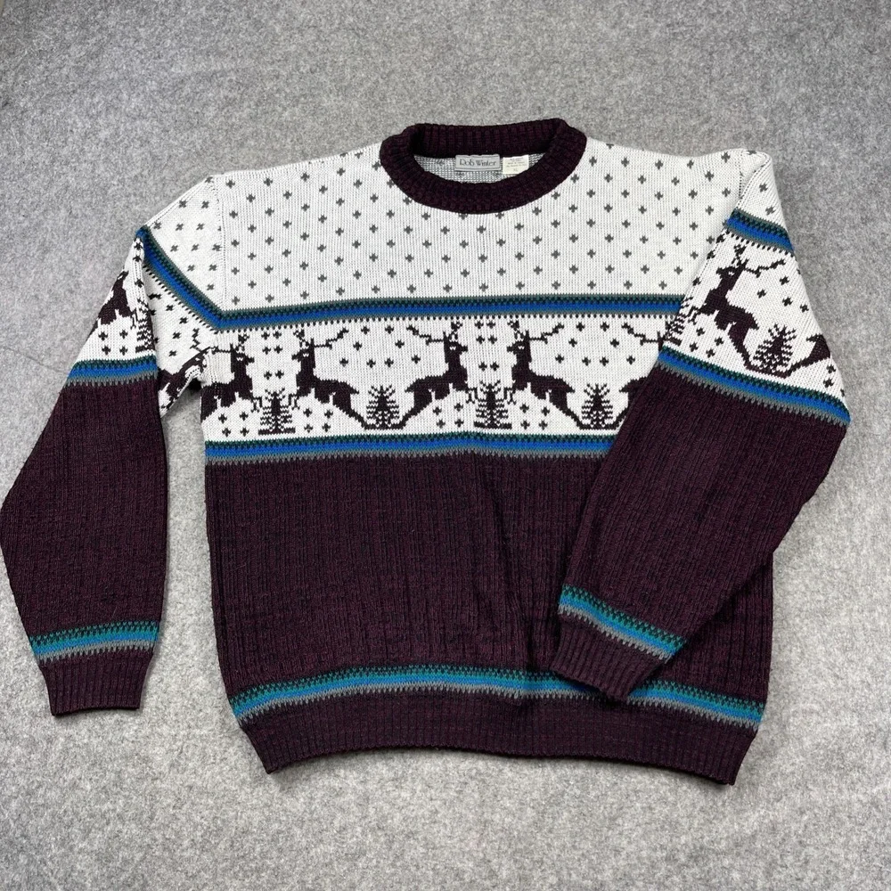 VTG Rob Winter Sweater Mens XL Reindeer Snowflakes Trees Grandpa‎ Cabin Core