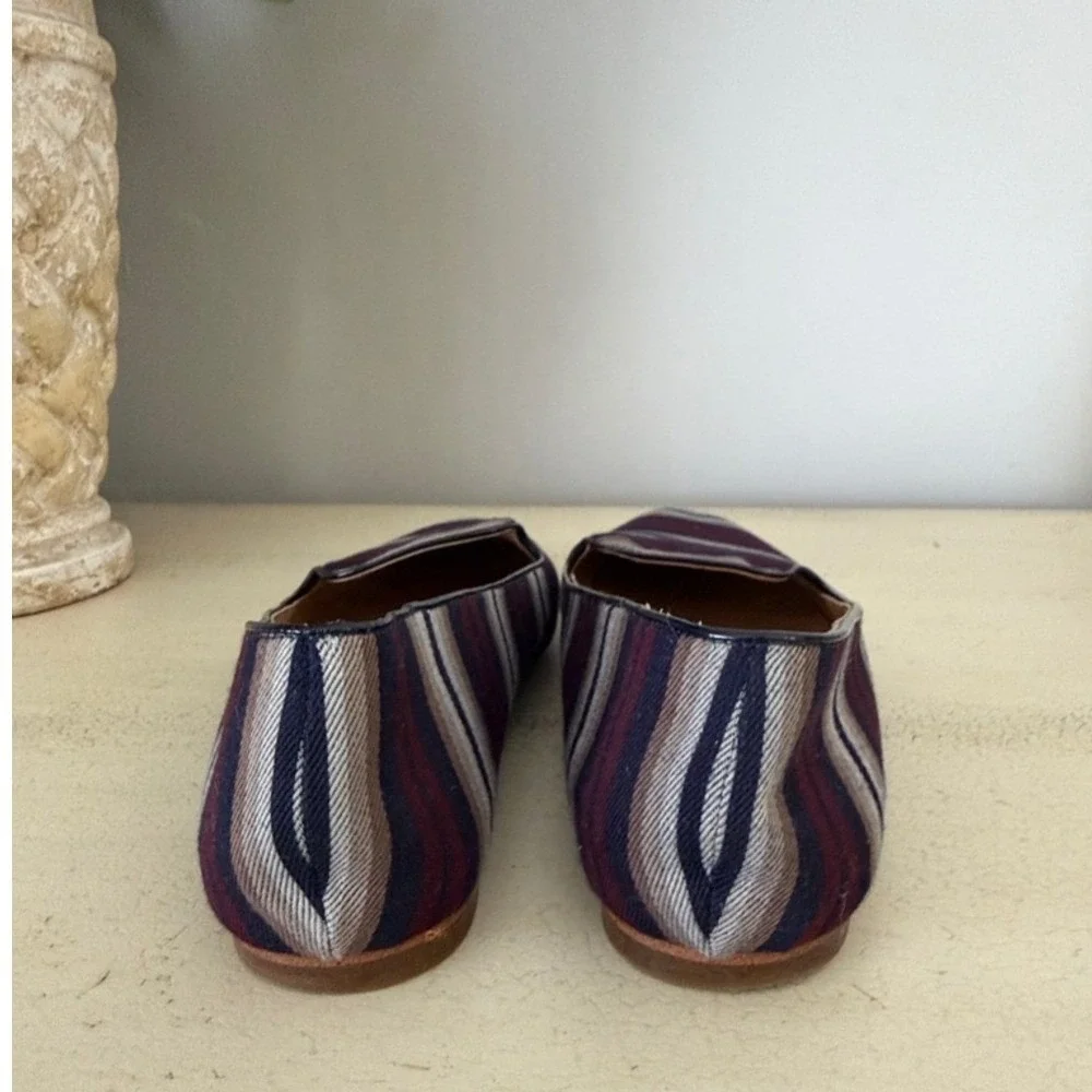 J. Crew Women's Sz 9.5 Striped Navy Burgundy and Gray‎ Slip-On Loafers