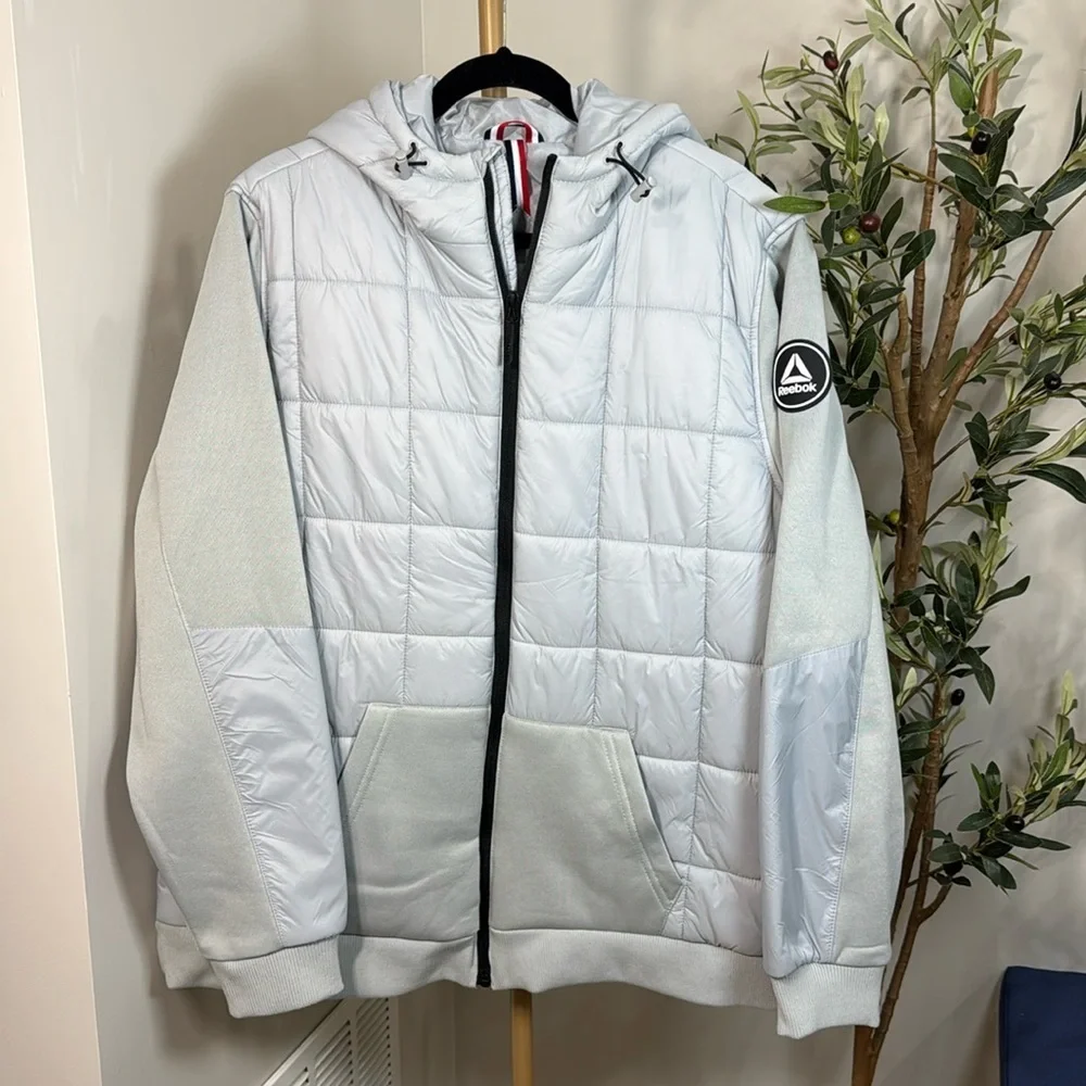 Reebok men’s jacket coat mixed media size XXL light bluish grey padded body