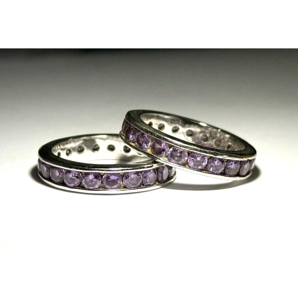 Sterling Silver 925 Rings‎ with Purple CZ SET OF 2 matching stackable Size 6.5