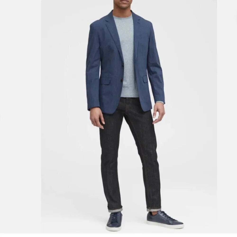 Banana Republic Men's Slim Fit Navy Blue Stripe Blazer Lined Size 38S NEW RT$200