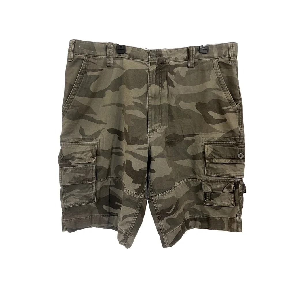 Roundtree‎ & Yorke Mens 44 Green Camouflage Cotton Cargo Shorts Relaxed Fit Camo