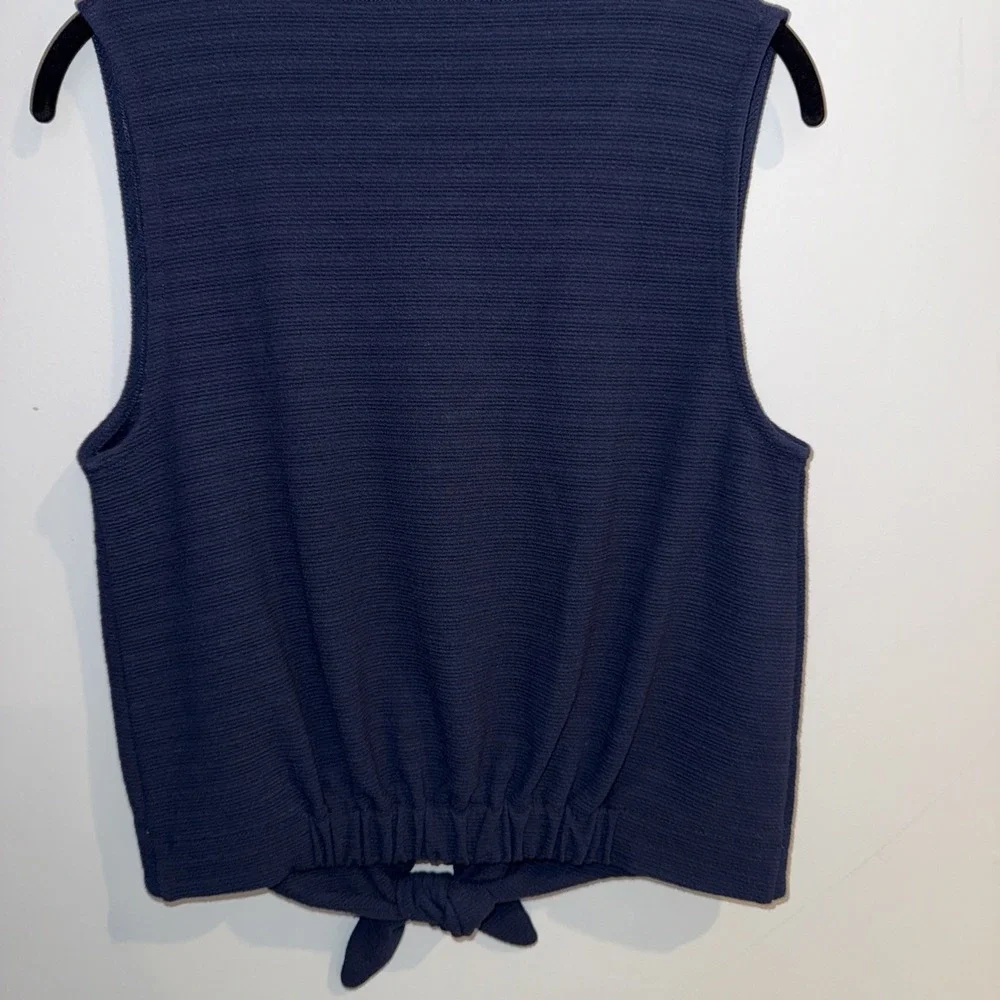 J crew  Sz Small Button-Front knit tank Tying Sleeveless  Navy Blue shirt office