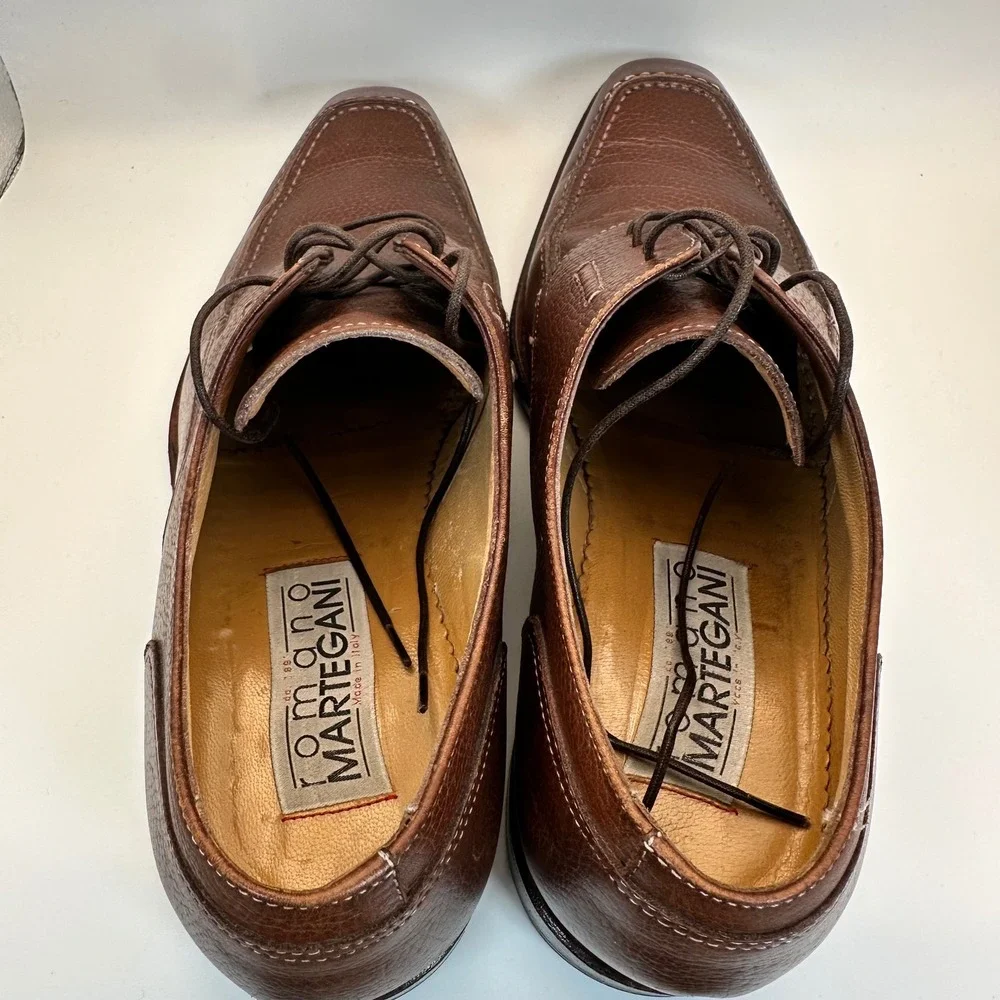 Romano Martegani Apron Toe Derbies Mens 8 Brown Leather‎ Italian Luxury Classic