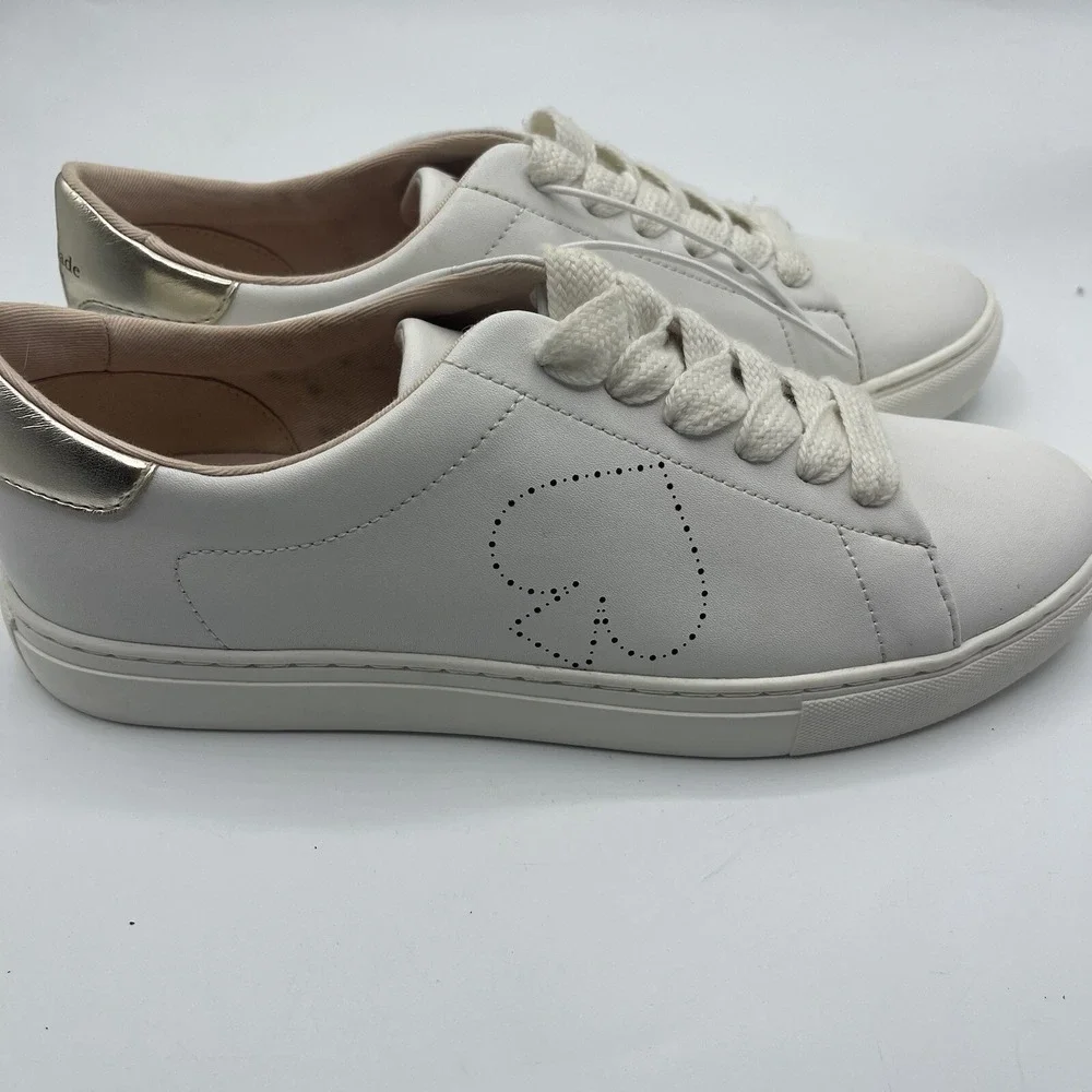 Kate Spade Angelise White Leather Sneakers Womens 10 B Lace Up Shoes‎ Spade