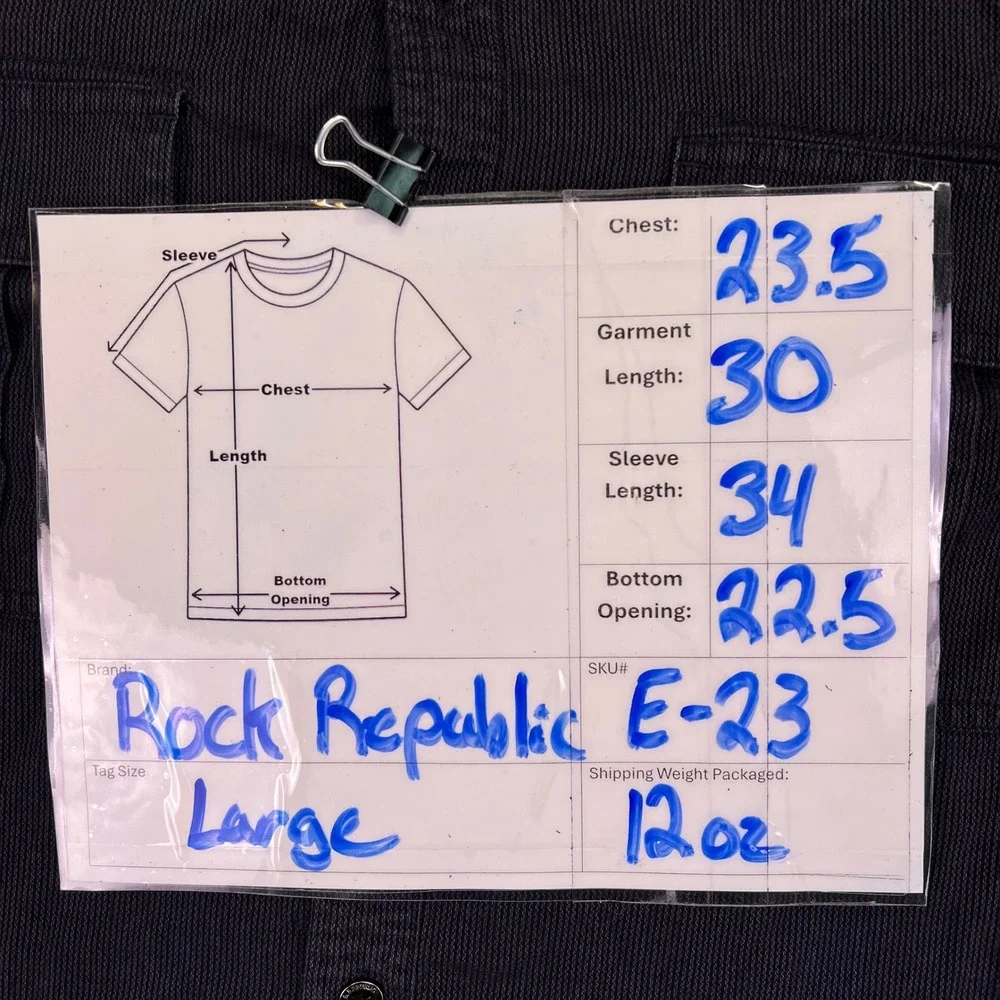 Rock Republic Shirt Mens L Gray Button Up 2 Pocket Casual Roll Tab Sleeve Grunge