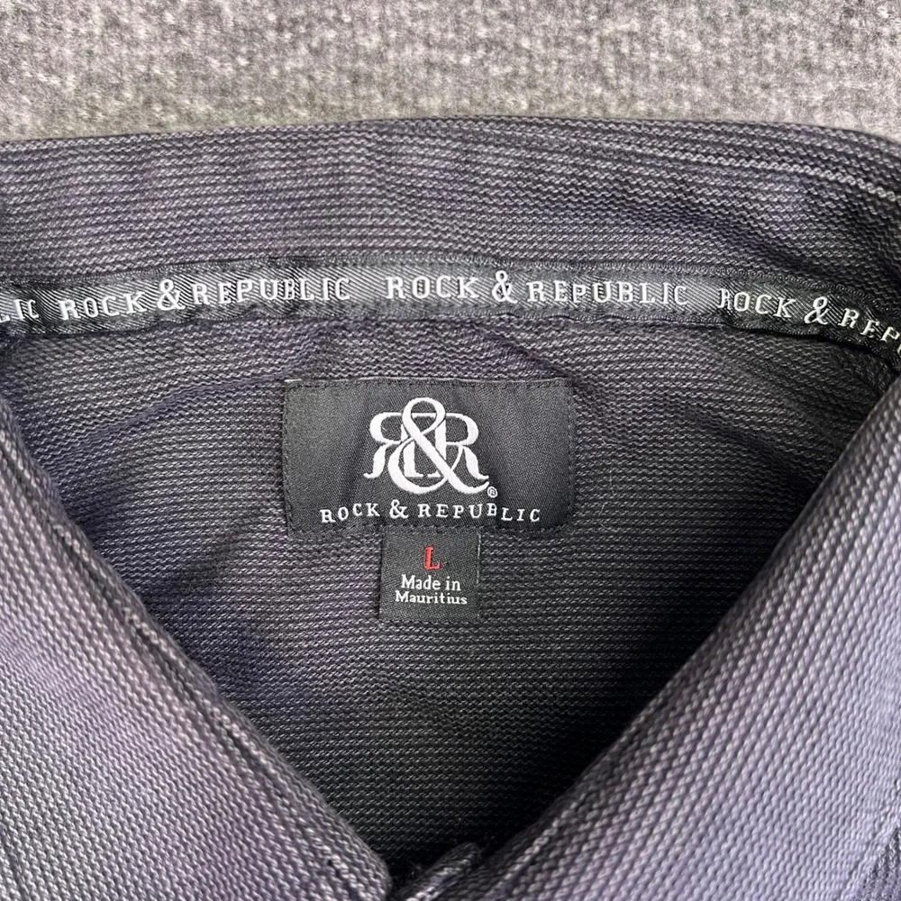 Rock Republic Shirt Mens L Gray Button Up 2 Pocket Casual Roll Tab Sleeve Grunge