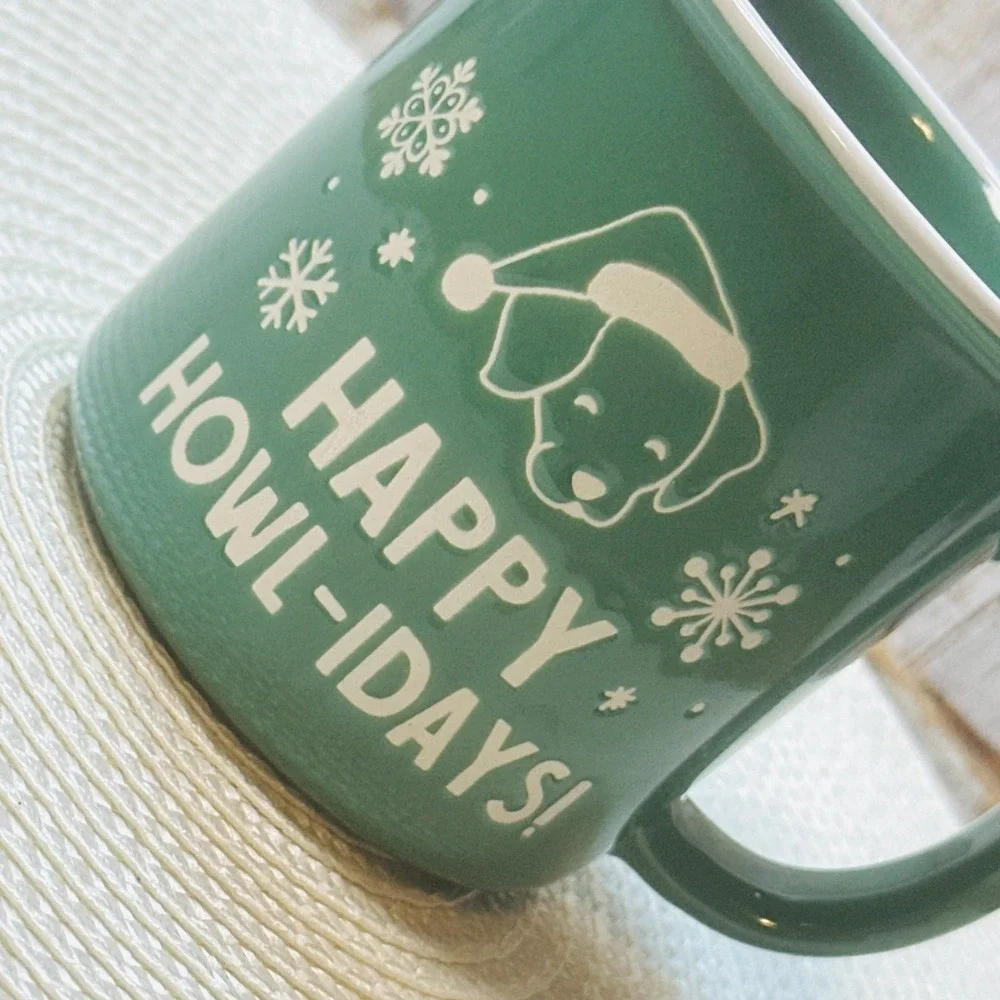 Happy‎ Howl-idays Christmas Puppy Dog Coffee Mug Cup Holiday Santa Snowflake