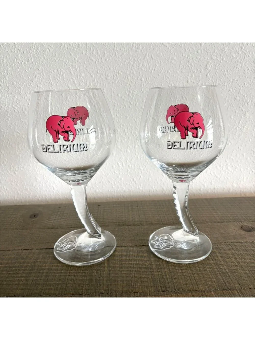 Delirium Stemmed Chalice Beer Glass Pink Elephant Set of 2 Glasses‎ Belgium