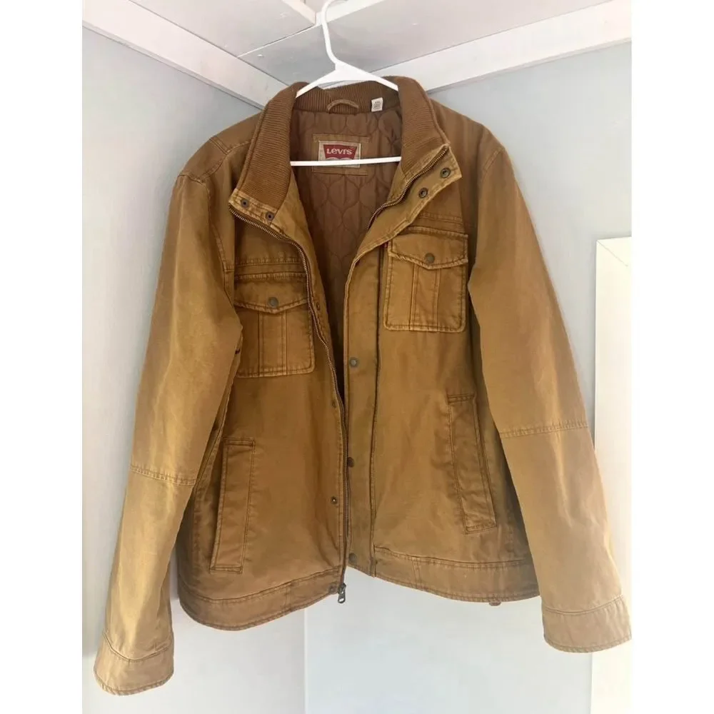 Levi’s $138 Tan Brown Washed Cotton‎ Military style Utility Jacket Men’s XXL