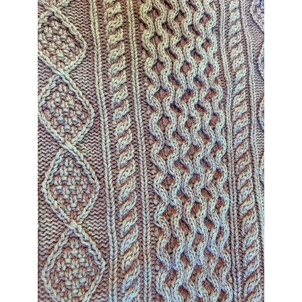 LL Bean Signature Heavy Washed Pink Cotton Cable Knit Tunic Sweater XL