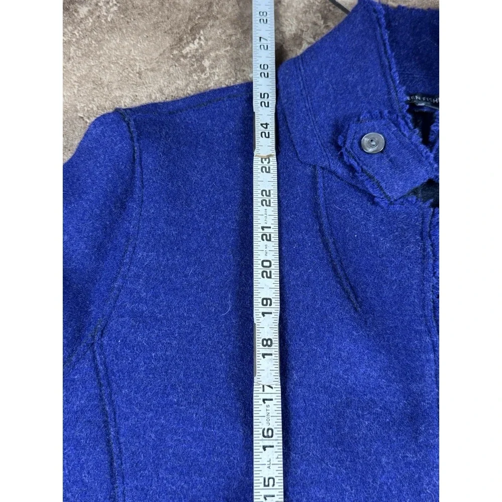 Eileen Fisher Boiled Wool Blazer Jacket Royal Blue Button Lightweight Size Large