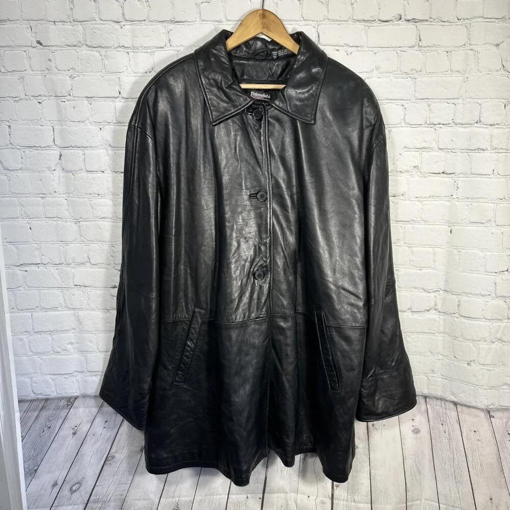 Vintage Tibor Leather Jacket 3X Womens Black Thinsulate Coat Removable Liner‎