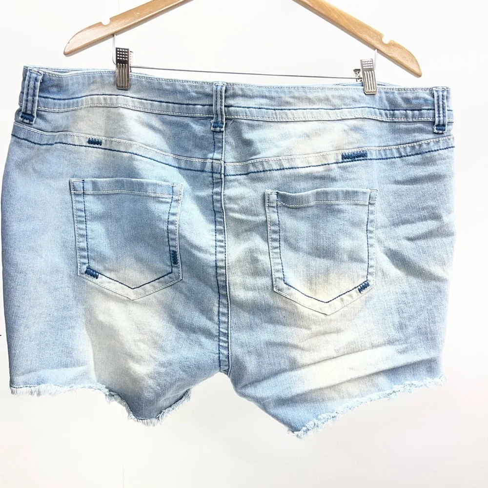 Embroidered Light Blue Denim Jean Shorts