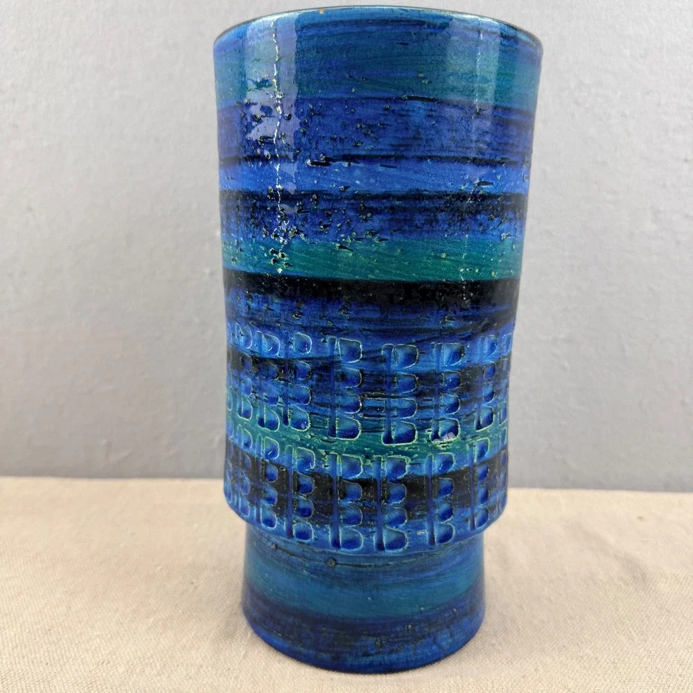 Vintage Bitossi‎ Rimini Blue Vase Aldo Londi Italy MCM Art Pottery 9.5