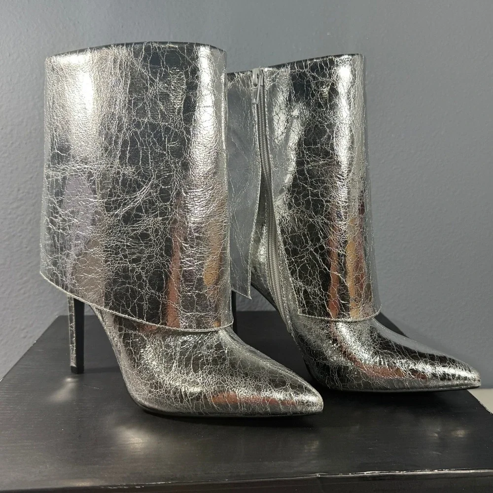 INC‎ International Concepts Gaiter Boots Womens 7M Silver Metallic Foil