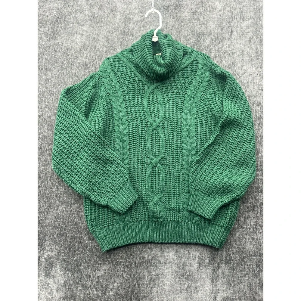 Allison Joy Sweater‎ Womens Medium Green Acrylic Cable Knit Ribbed Turtleneck