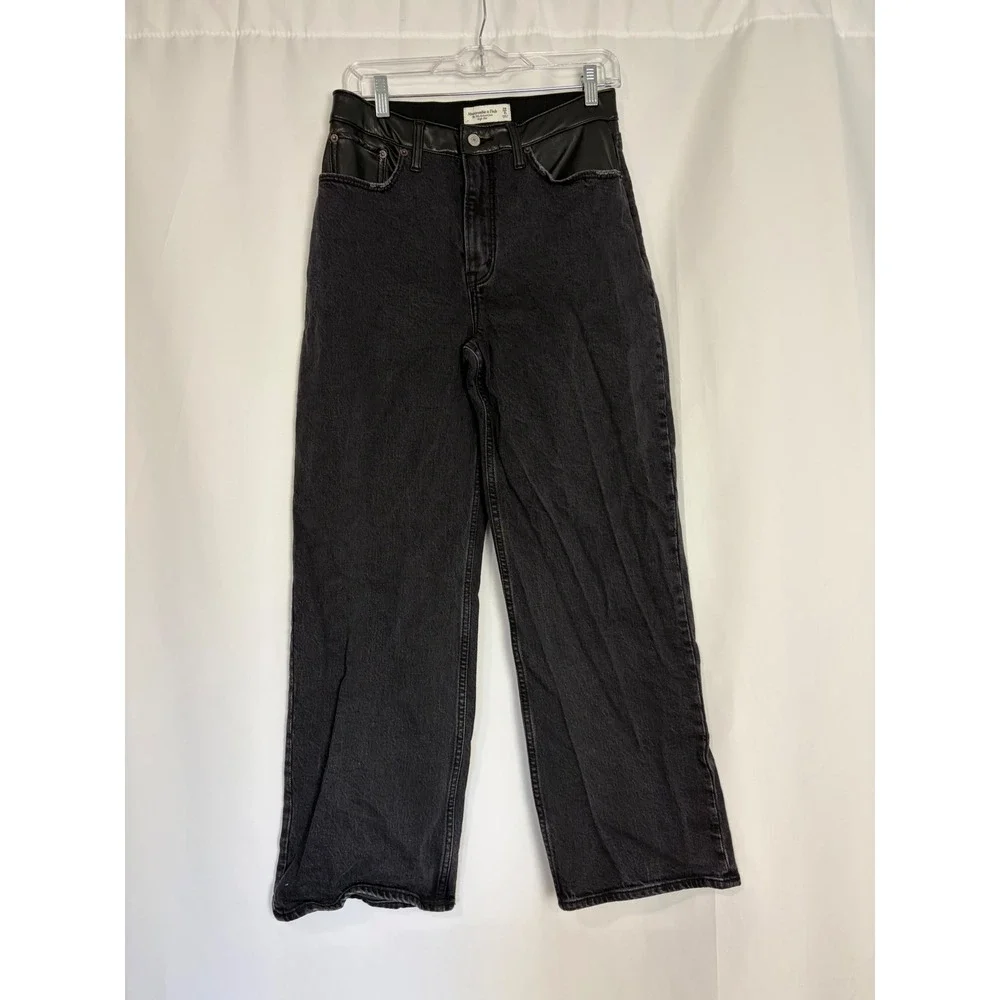 Abercrombie & Fitch 90s Relaxed Jean Leather Trim High Rise Black 29/8S Grunge