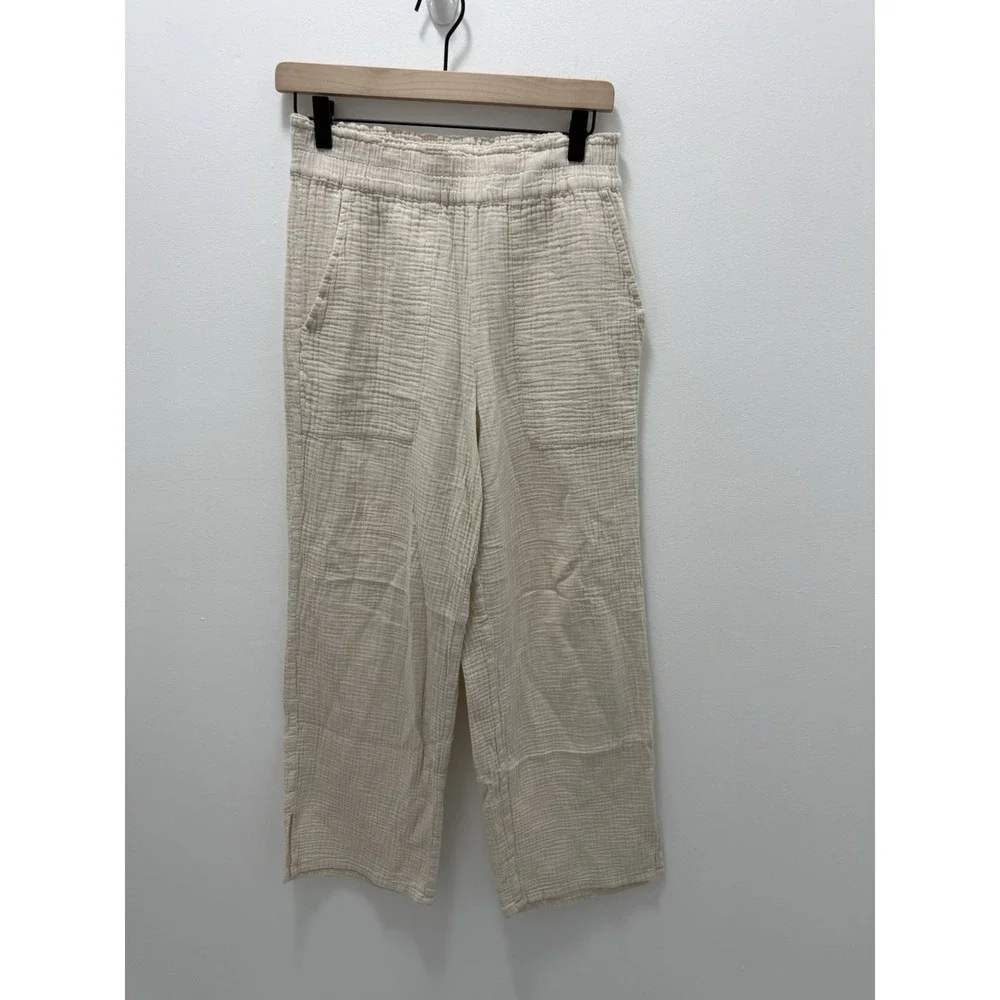 Rails Organic Cotton Gauze Pull On Pants XS Ivory Cropped Wide Leg Pockets