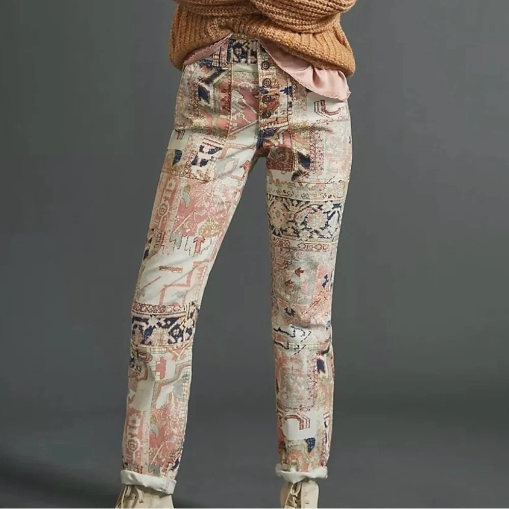 Anthropologie The Wanderer Utility Pant Button Fly Boho Size 27 Tapestry Aztec