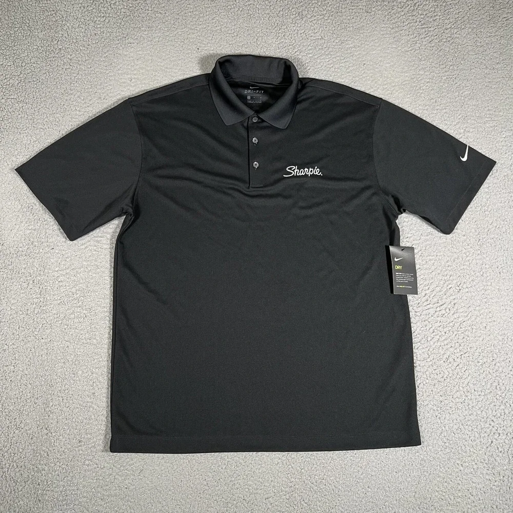 Nike Shirt Mens Large Black Golf Polo‎ Performance Stretch Dri-Fit Casual Preppy