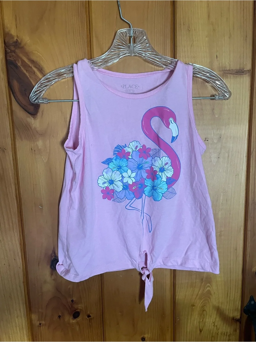 Place Pink Flamingo Floral Tie-Front Tank Top
