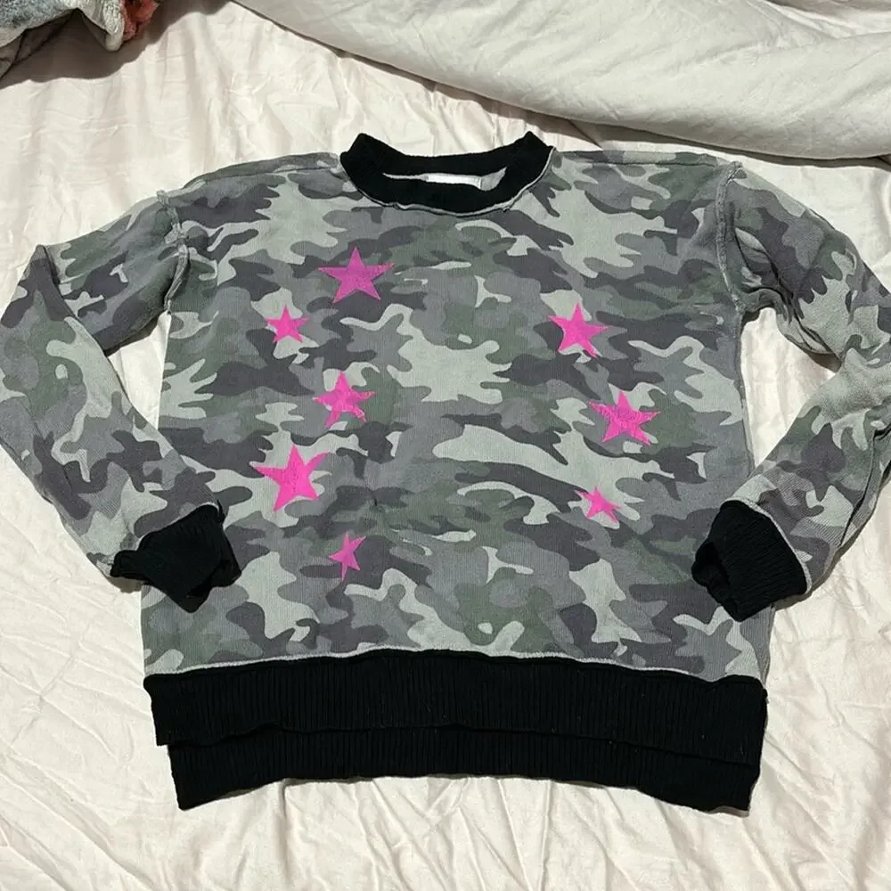 DesignHISTORY S black grey hot pink stars camo stretch top nwot cotton spandex