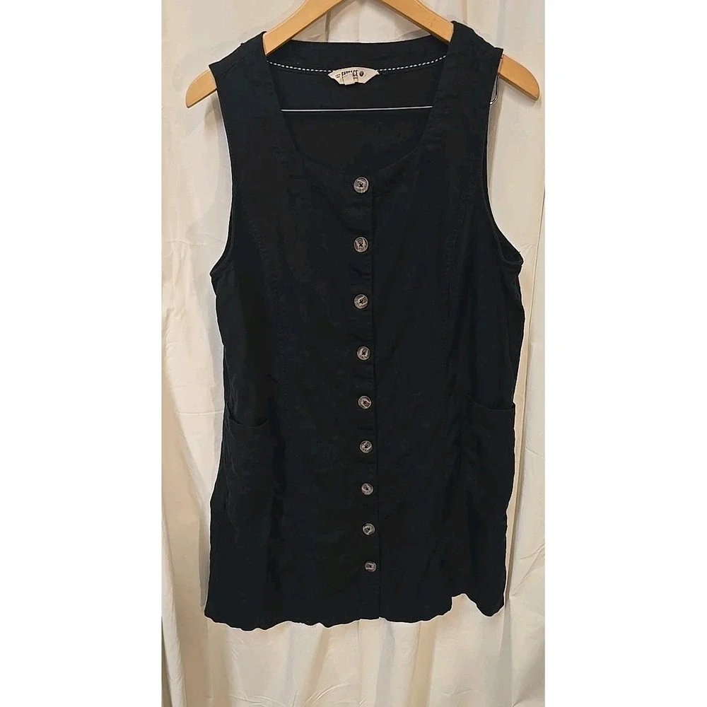 FatFace Binny Black Button Linen Dress Cottagecore L Quiet Luxury‎