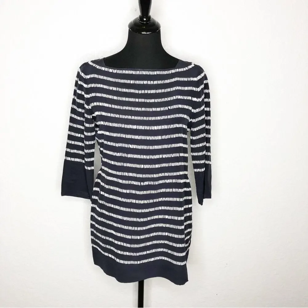 Tory Burch navy blue white rectangle sequin silk top size 4