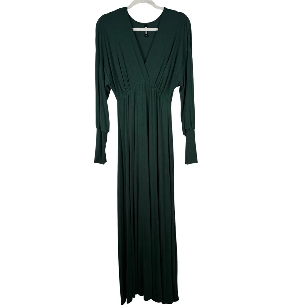 24seven Comfort Apparel Bishop Sleeves Maxi Dress Women's‎ Large Green Stretch