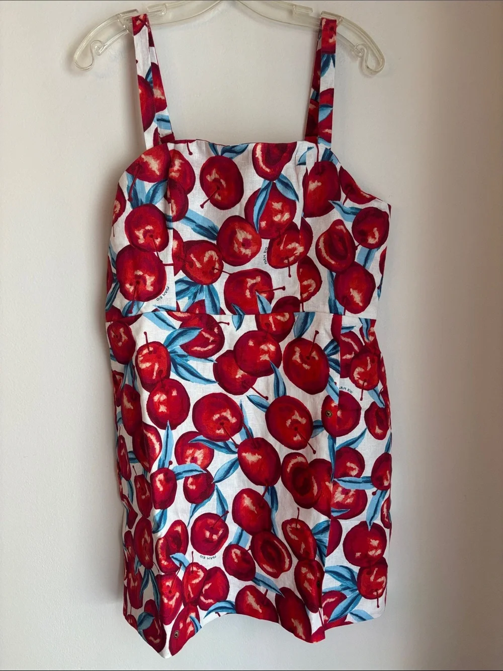 Farm Rio Cherry Blossom Sleeveless Mini Dress 100% linen fruit novelty Women XL