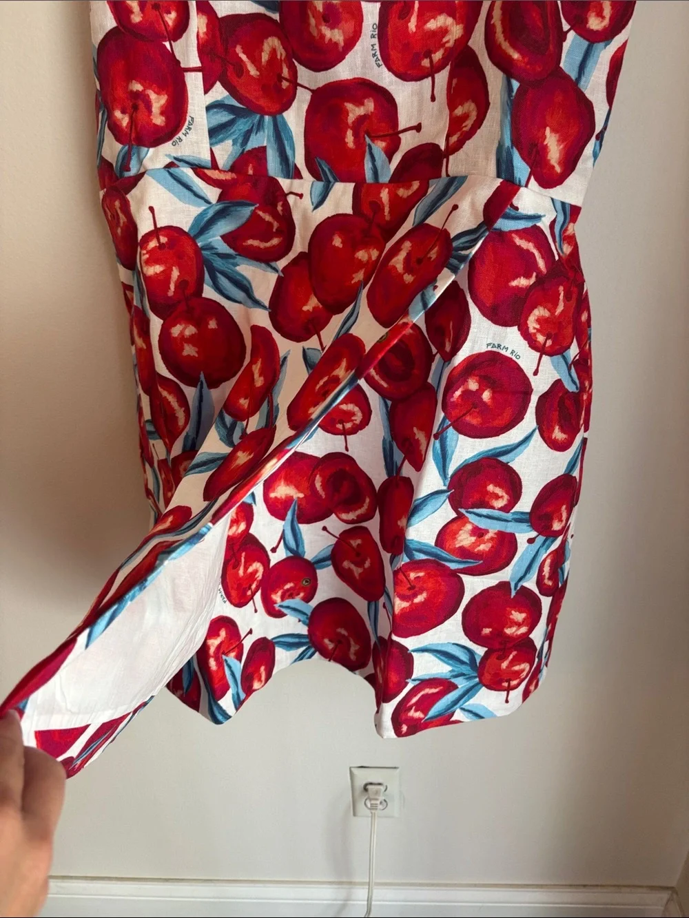 Farm Rio Cherry Blossom Sleeveless Mini Dress 100% linen fruit novelty Women XL