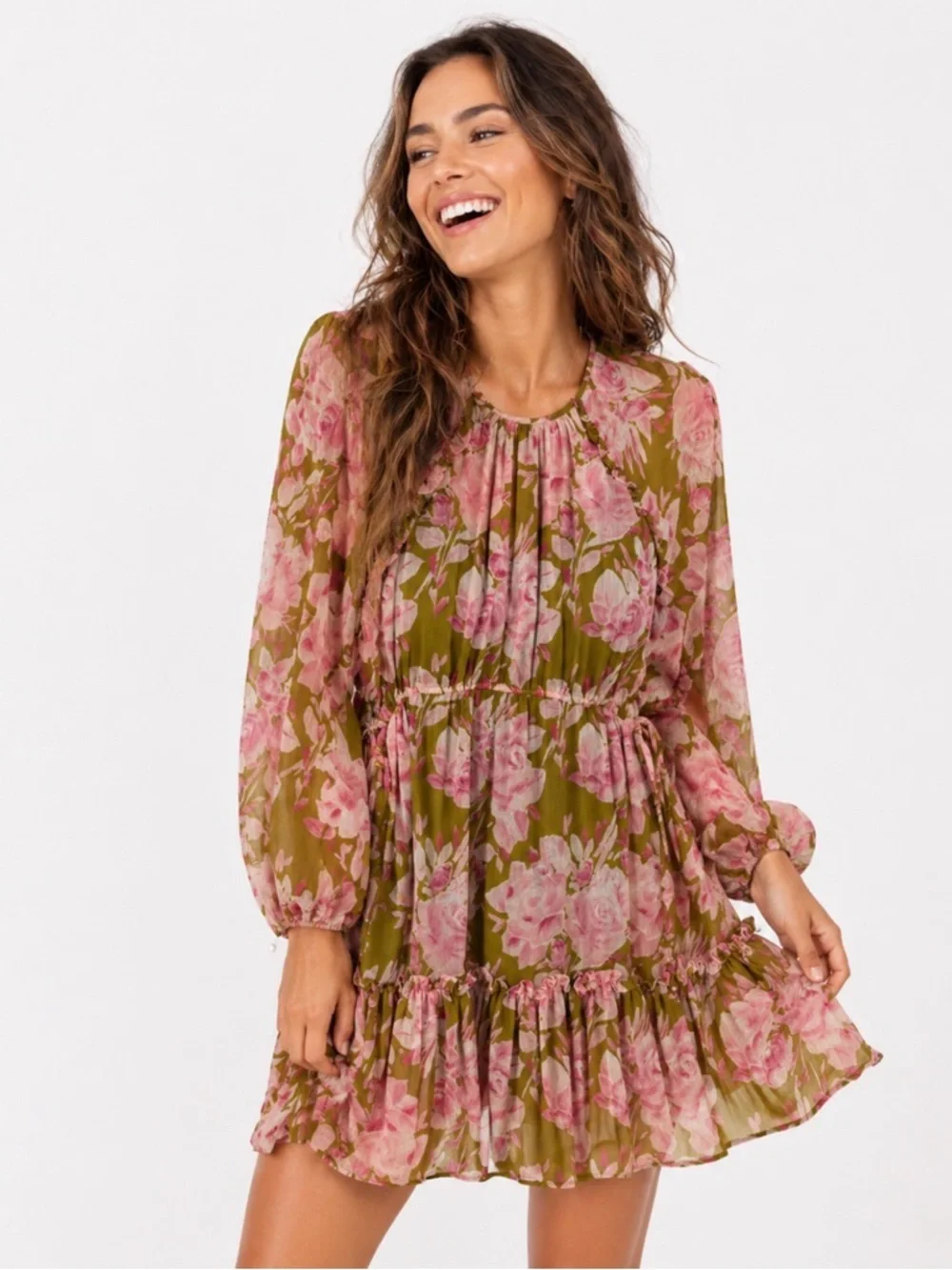 NWT Likely Women’s Hadi Layered Dress, Olive green and pink. Women’s size 2.