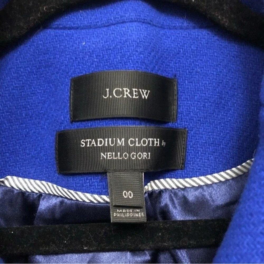 J Crew Pea Coat Jacket Majesty Stadium Cloth Royal Blue Wool Goldtone Buttons 0