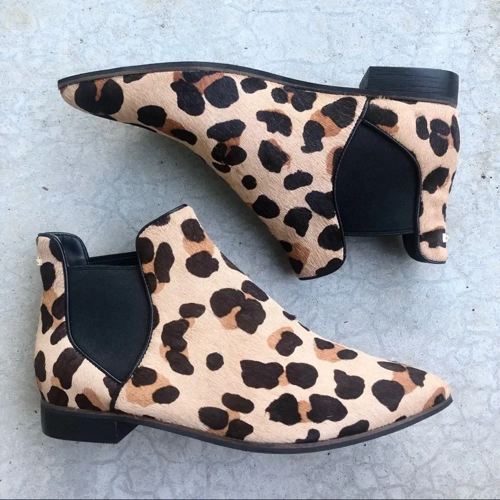 Cole Haan Hara Leopard print Chelsea boots booties fur hair 6.5