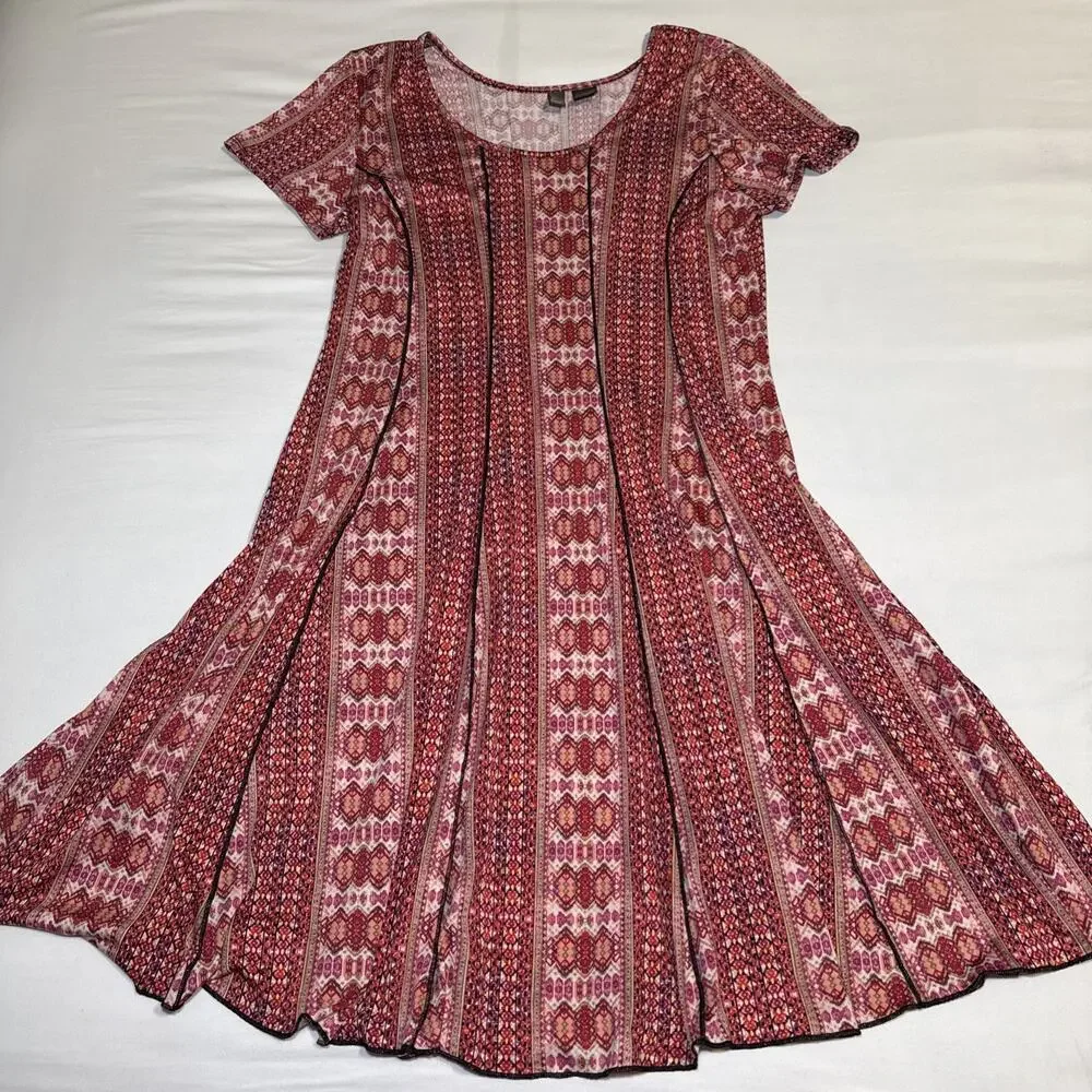Sere Nade New York Dress Womens Large Red Pink Abstract 3D Piping Detail Stretch