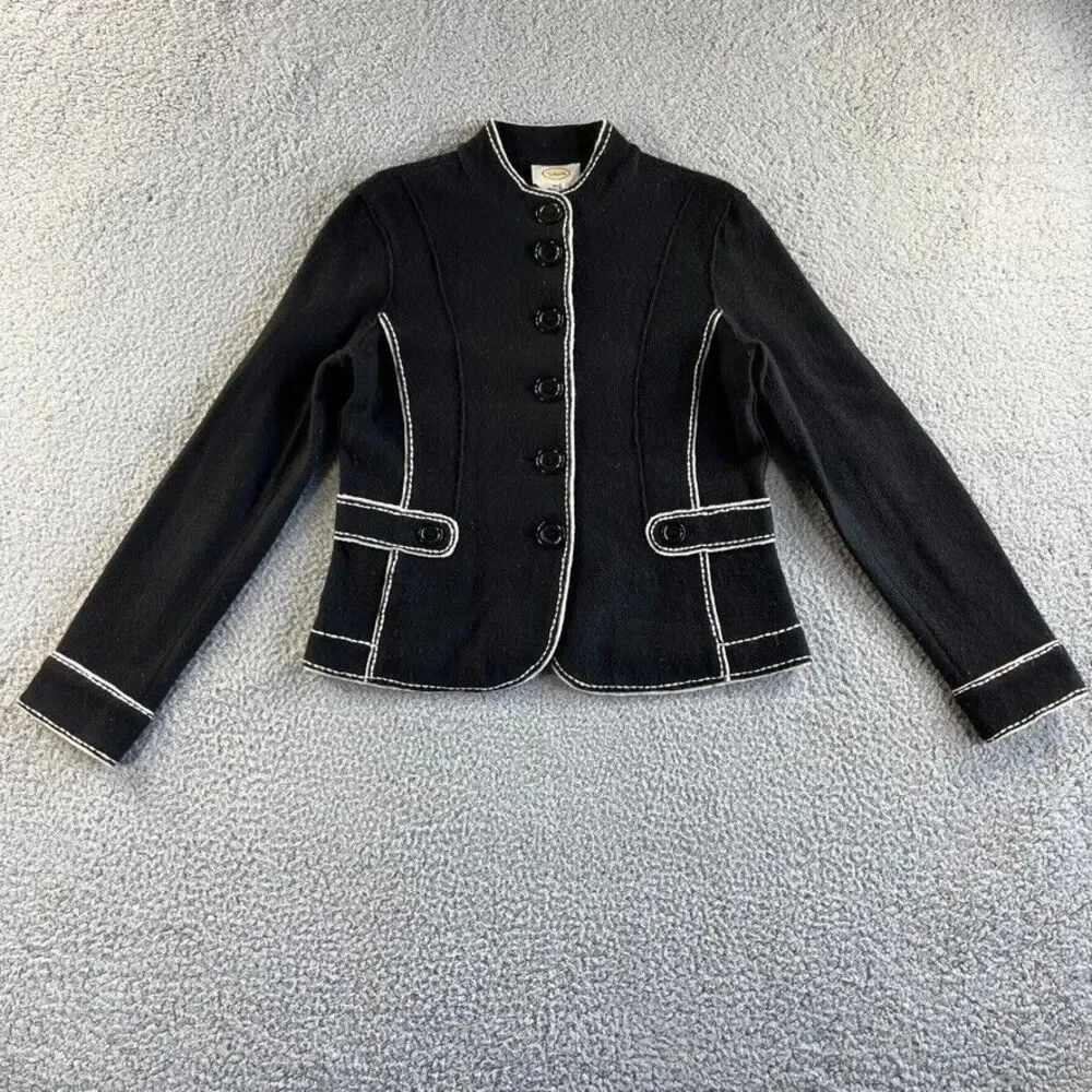 Vintage Talbots Jacket Womens Small Black 100% Merino Wool Coat Military‎ Retro