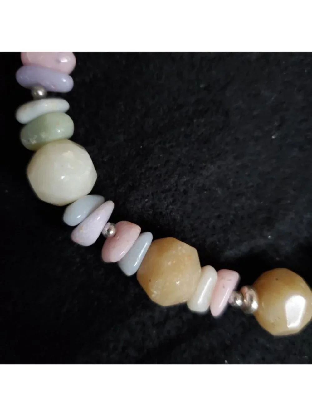 Vintage Beaded Necklace Pastel Cream Silver Tone Acrylic 23